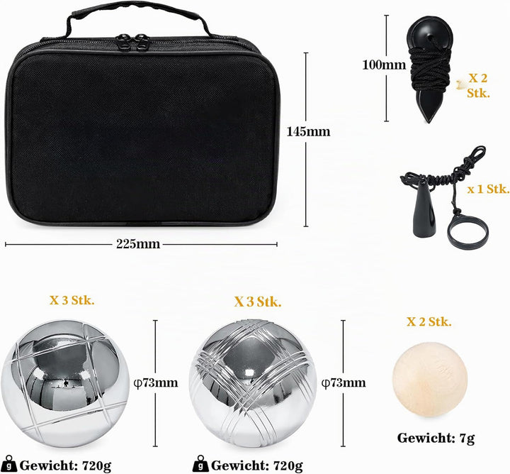 Boule Set 6 Kugeln Metall,Petanque &amp; Boccia Kugeln mit 2 Zielkugeln, Magnetischem Kugelheber, Abstan