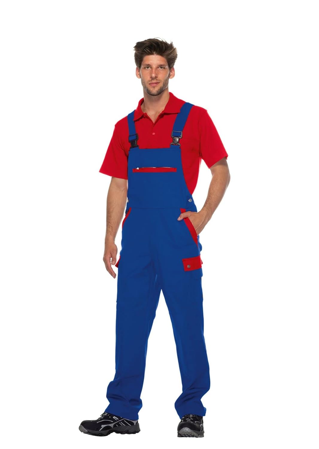 BP 1844 720 Herren Latzhose gemacht aus verstärkter Baumwolle Königsblau/Rot, Grösse 70