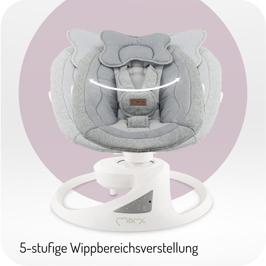 MoMi Babywippe PEARL für Babys bis 9 kg, 360° drehbarer Sitz, LED-Panel, Bluetooth, Fernbedienung, B