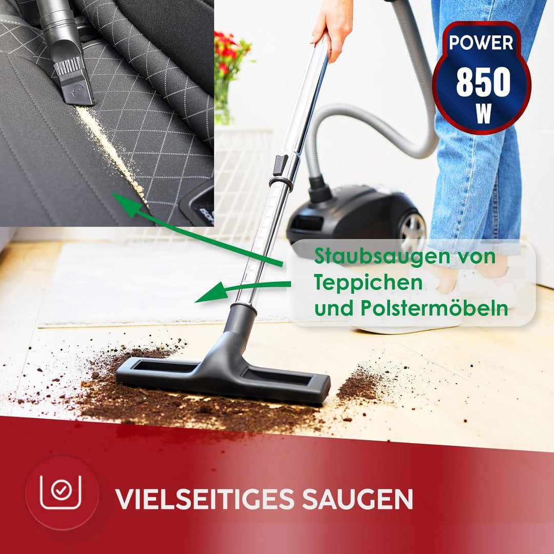 MPM Staubsauger mit Beutel MOD-54 – 5 Düsen - HEPA 13 Filter - 3,5L Staubbeutel - Teleskoprohr – Ide