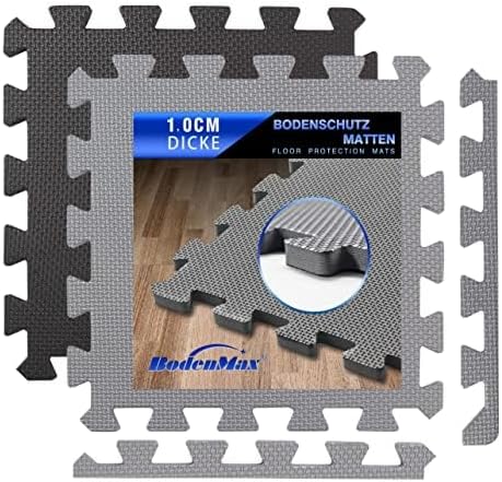 Eva Bodenschutzmatte Fitness 30x30x1cm – Puzzlematte rutschfest & stossdämpfend – 18 Stück grau – Bo