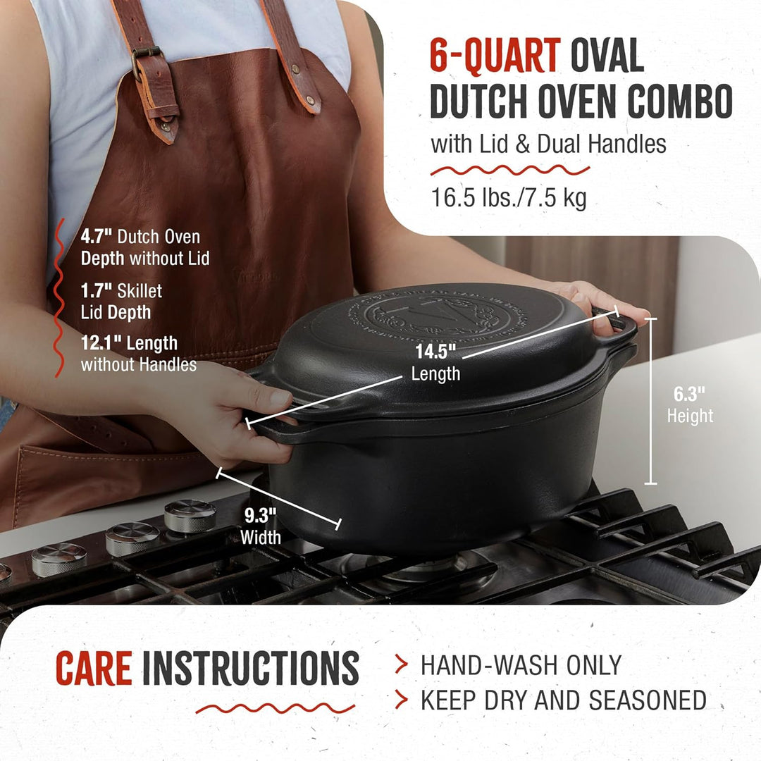 Victoria Dutch Oven Combo Gusseisen Eingebrannte 31cm/ 5,7L, Cast Iron Topf Brot Backen Seasoned Tox