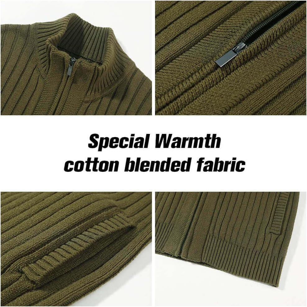 AOLI RAY Herren Strickjacke Cardigan Stehkragen Feinstrike mit Reissverschluss und Taschen Pullover