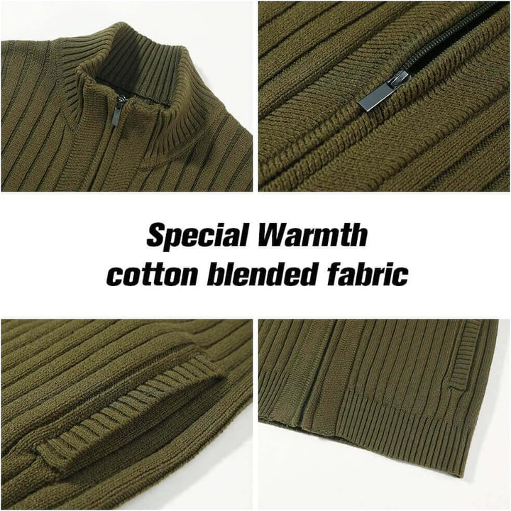 AOLI RAY Herren Strickjacke Cardigan Stehkragen Feinstrike mit Reissverschluss und Taschen Pullover