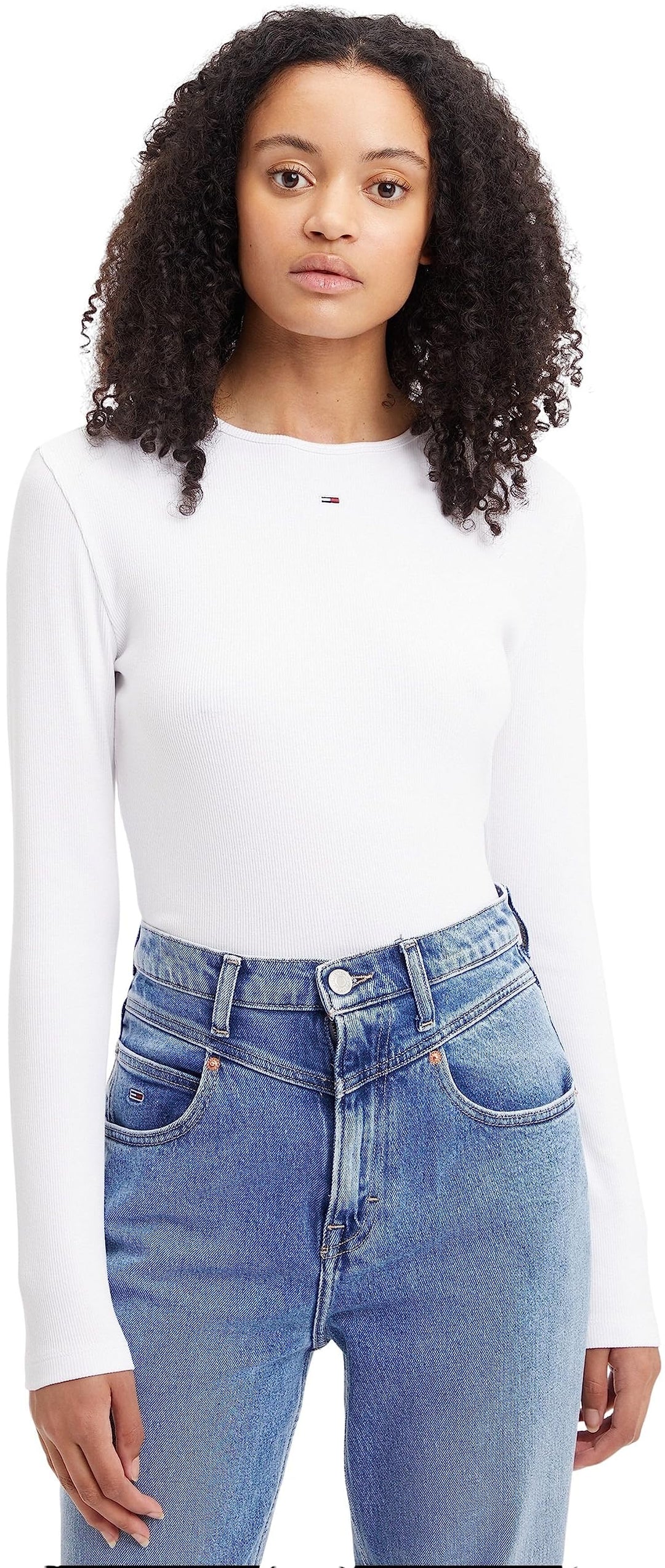 Tommy Jeans Damen Langarm Strickoberteile XS Weiss, XS Weiss