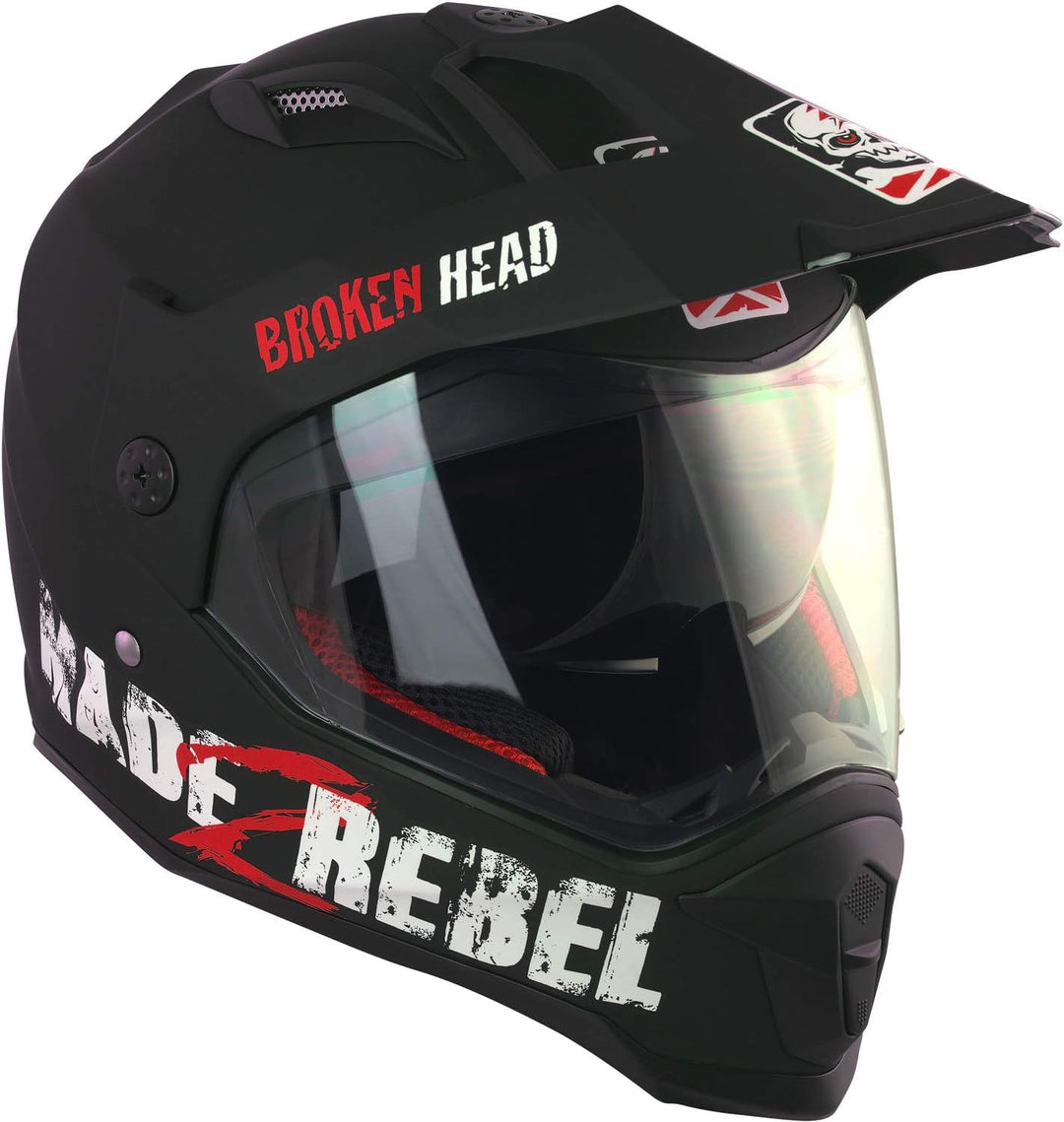 Broken Head made2rebel Motocross-Helm Rot mit Visier - Enduro-Helm - MX Cross-Helm mit Sonnenblende