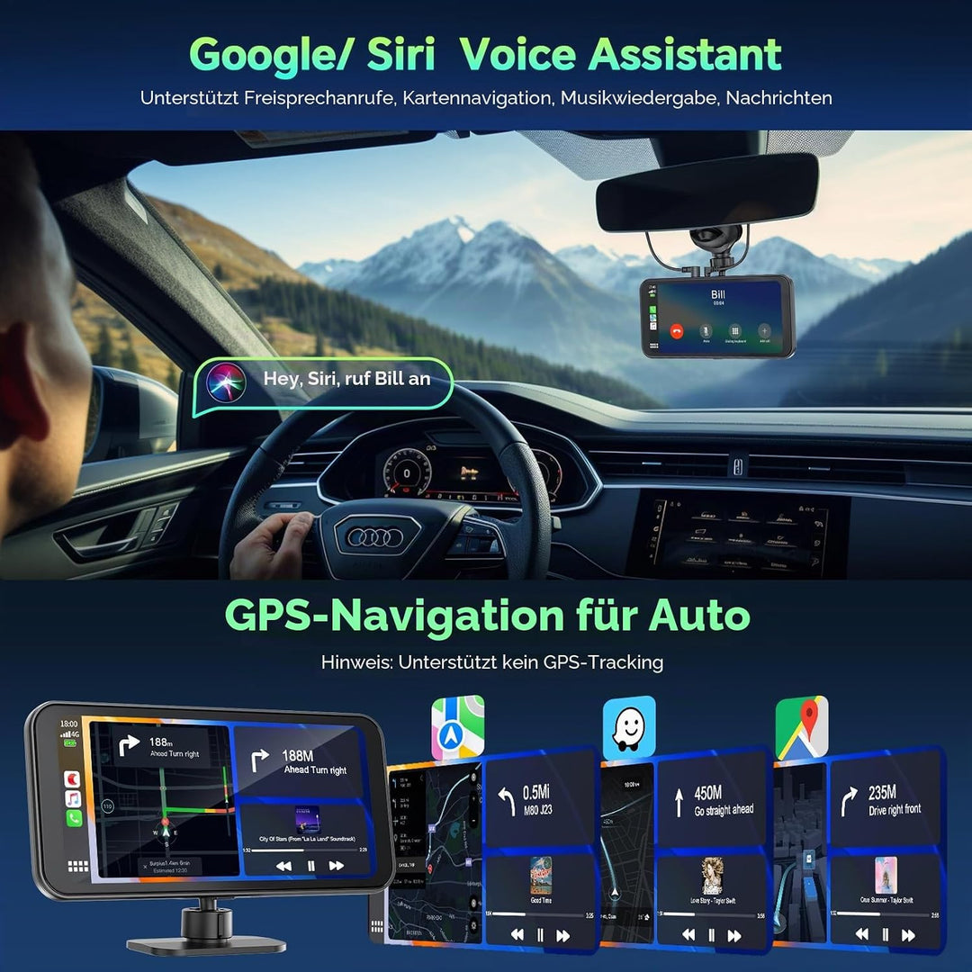 LAMTTO Wireless CarPlay Display mit 4K+1080P Dashcam Vorne Hinten und 6,25 Zoll Bildschirm, Tragbare