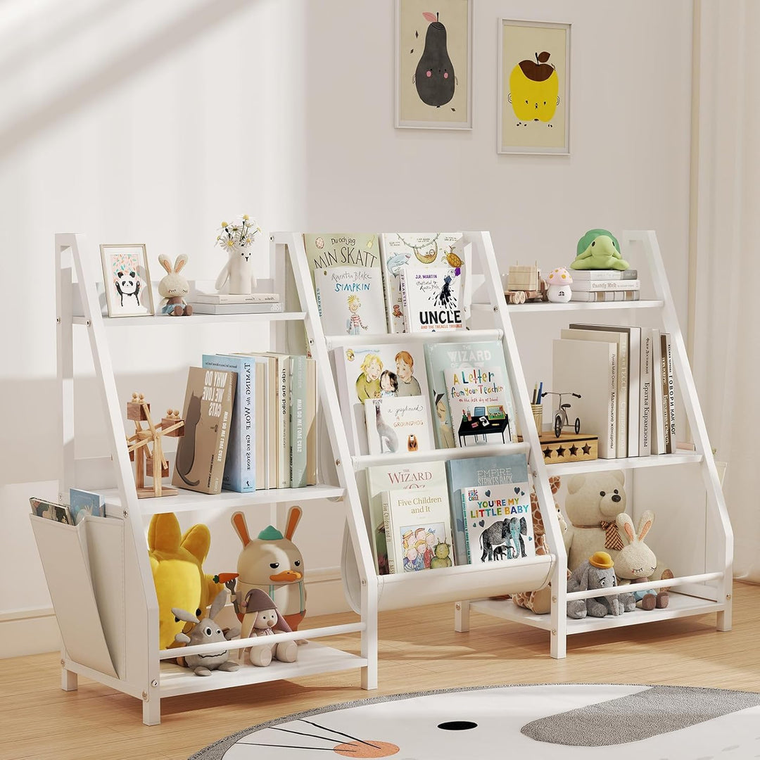 Kinder Bücherregal Mit 6 Fächern und 3 Ablagen | Spielzeugregal in Weiss | 127x72 cm Grosses Bücherr
