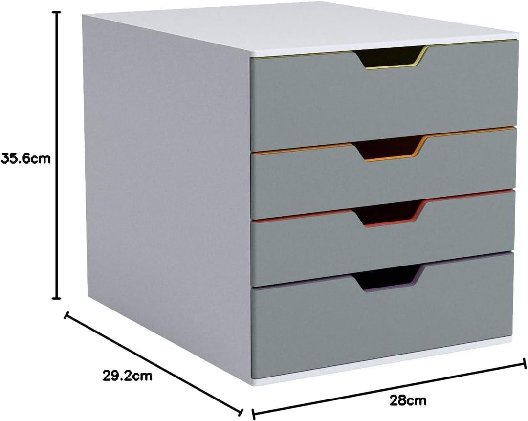 Durable Schubladenbox A4 (Varicolor) 4 Fächer, mit Etiketten zur Beschriftung, mehrfarbig, 760427, 4