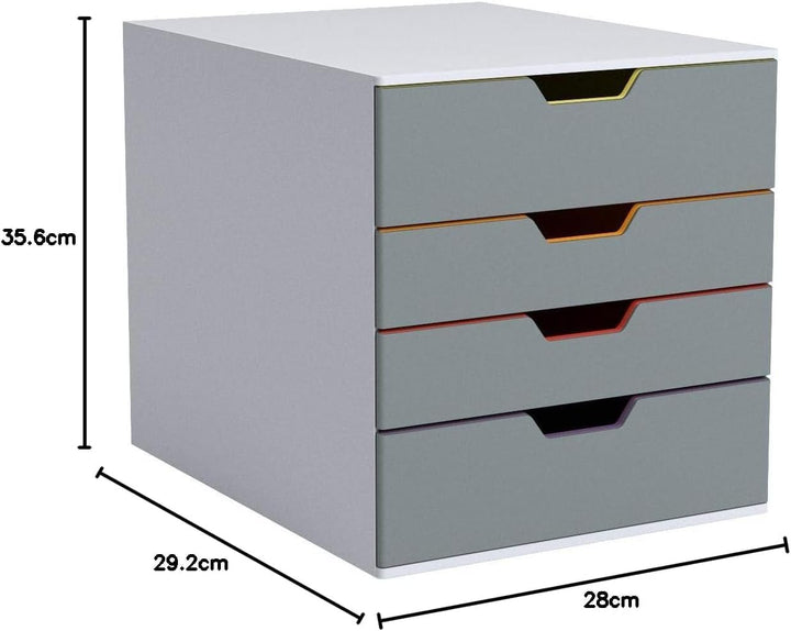 Durable Schubladenbox A4 (Varicolor) 4 Fächer, mit Etiketten zur Beschriftung, mehrfarbig, 760427, 4