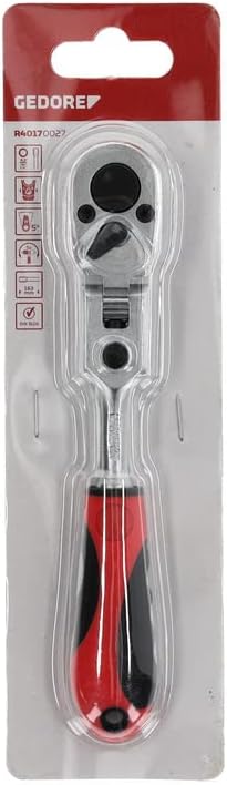GEDORE red Gelenk-Bitknarre mit ergonomischem 2K-Griff, Feinverzahnung mit 72 Zähnen, 1/4 Zoll, Rot/