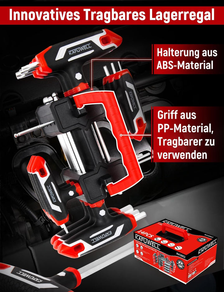 14-tlg Inbusschlüssel und Torx-Schlüssel-Satz T-Griff, metrisch Sechskant H2-H10, Torx-Schlüssel TX1
