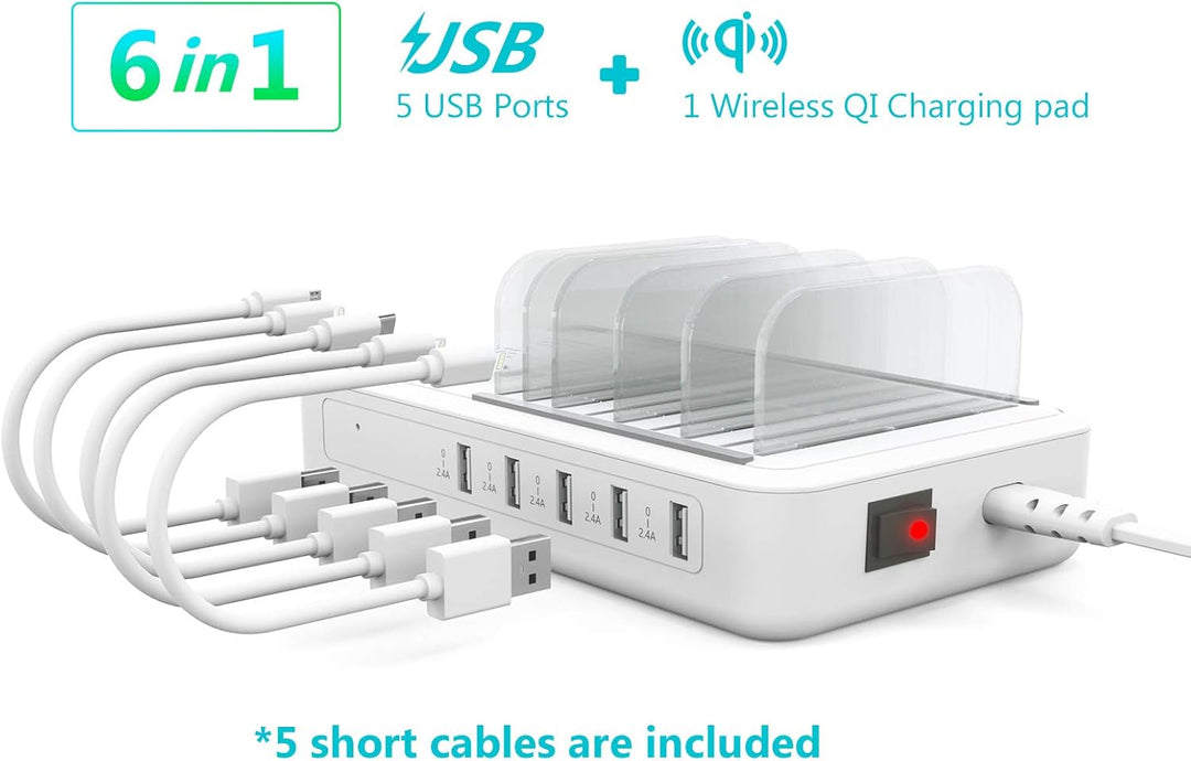 Ladestation Mehrere Geräte mit Induktives Kabellos Ladegerät Wireless Charger 5 Port Charging Statio