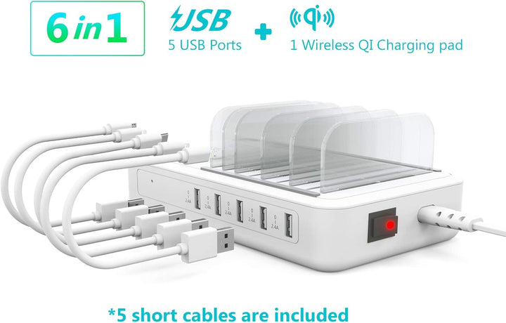 Ladestation Mehrere Geräte mit Induktives Kabellos Ladegerät Wireless Charger 5 Port Charging Statio