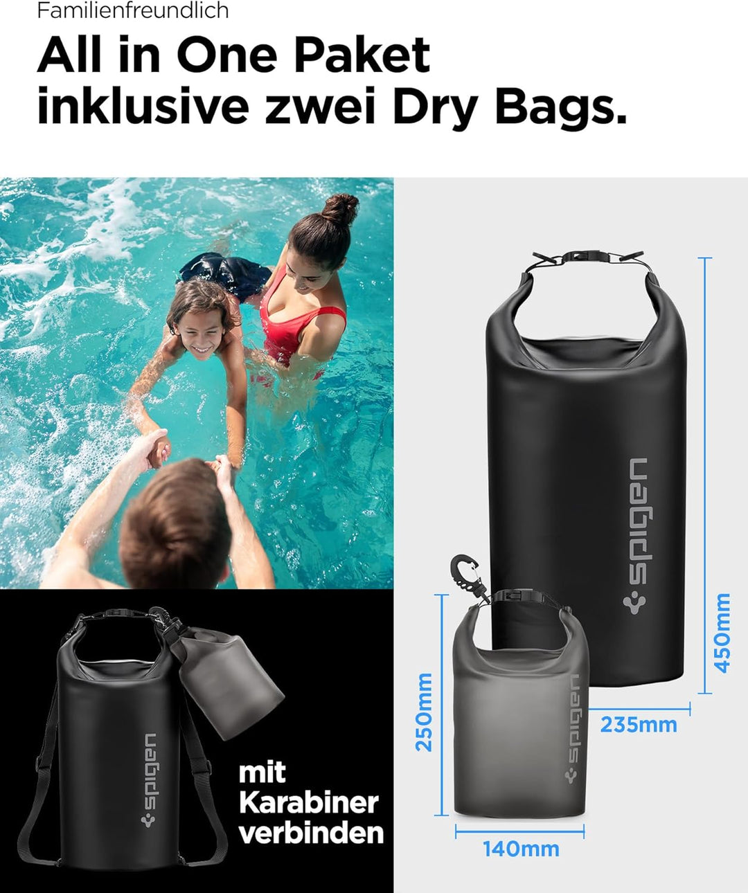 Spigen Dry Bag Set [Aqua Shield] [20L+21] wasserdichte Tasche Set wasserfeste Tasche & Rucksack für