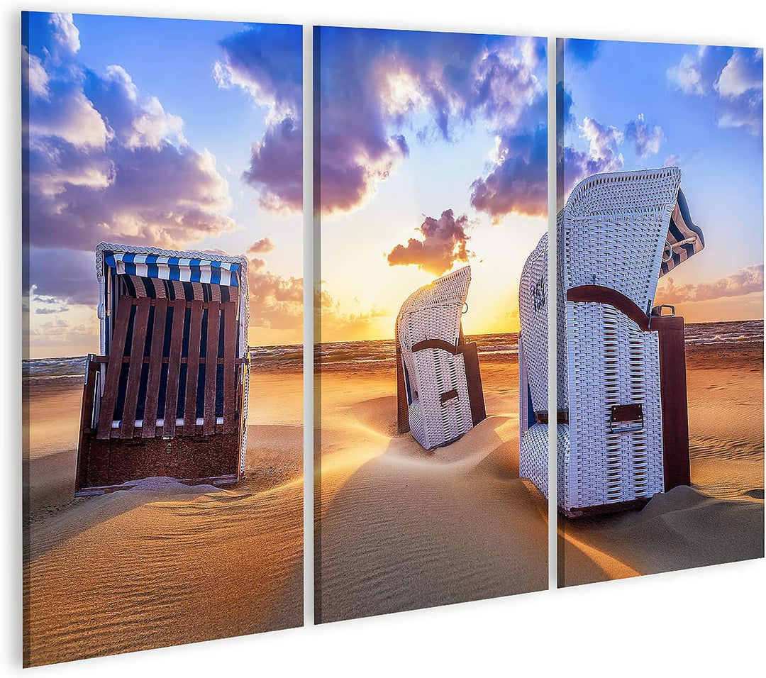 islandburner Bild auf Leinwand Strand Sonnenuntergang Ostsee Strandkörbe Bilder Wandbilder Poster Le