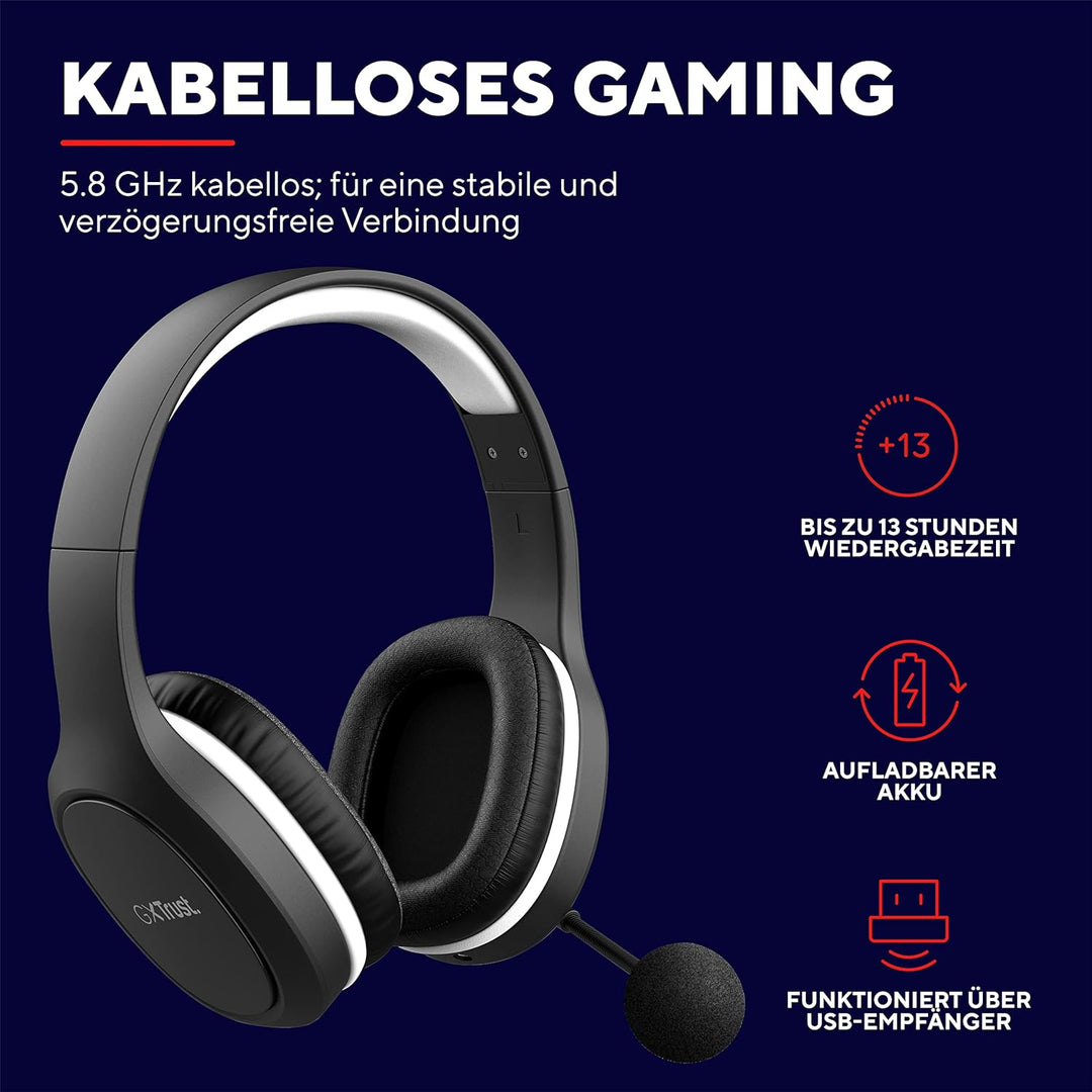Trust Gaming GXT 391 Thian Kabellose Kopfhörer für PS5, PS4 und PC, 5.8 Ghz, USB Dongle, Over Ear, W