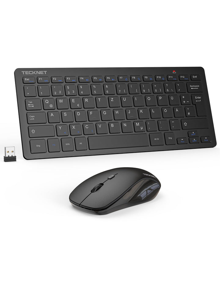 TECKNET Kabelloses Tastatur Maus Set, Deutsch QWERTZ Layout, 2.4 GHz Funk Mini Tastatur Mouse, 15m R