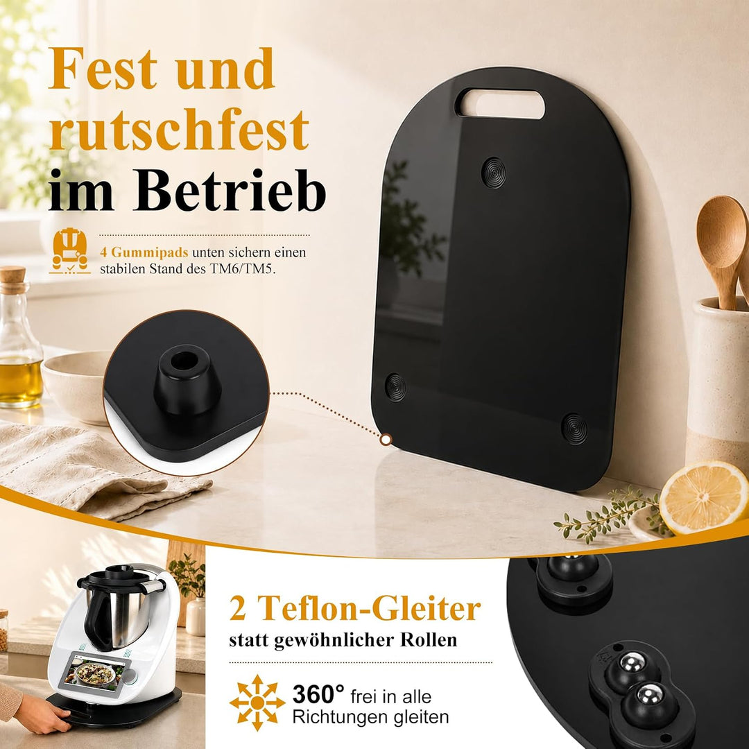 Verbesserte Kugel-Gleitbrett für Thermomix TM6/TM5 Zubehör, leichtgängiges Rollbrett Slider, schwarz