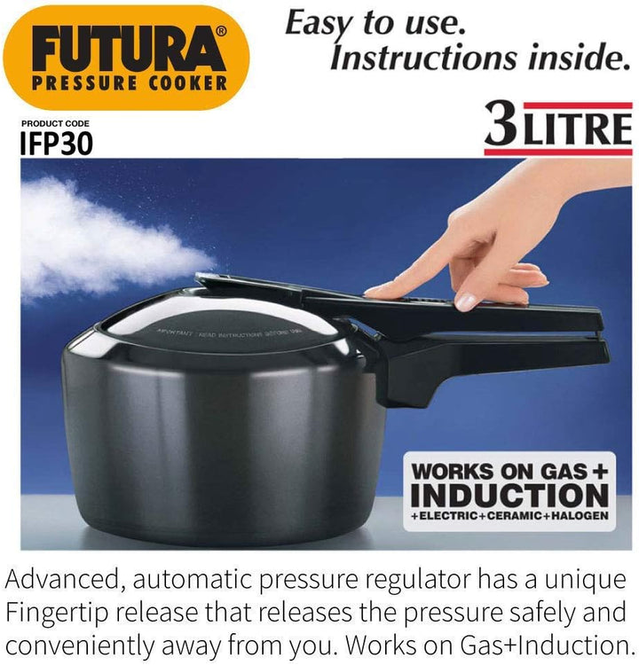 Futura Hawkins Schnellkochtopf, 3 l, harteloxiert, Induktionsgeeignet, klein, Schwarz 3-Litre, 3-Lit