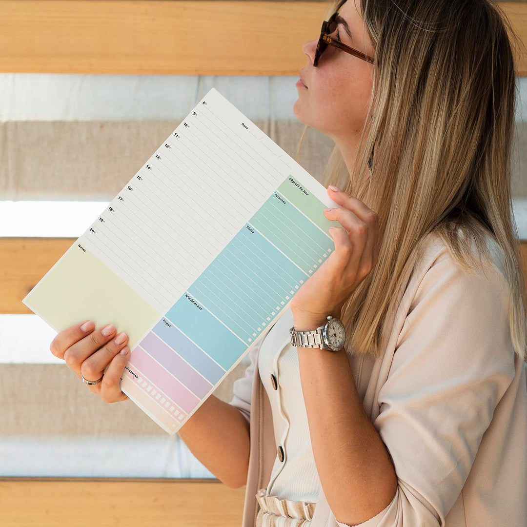 Planning Journalier Francais - Planificateur Hebdomadaire A4, Agenda Daily Planner, Objectif du jour