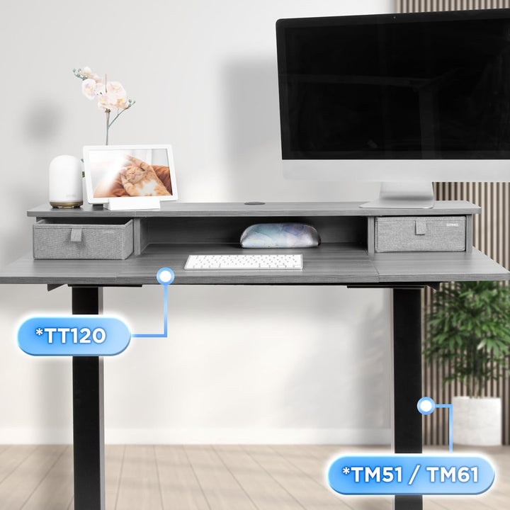 Duronic DD2 GY Schreibtischaufsatz für 2 Monitore, Schreibtisch Erweiterung mit Schubladen, 120 x 25