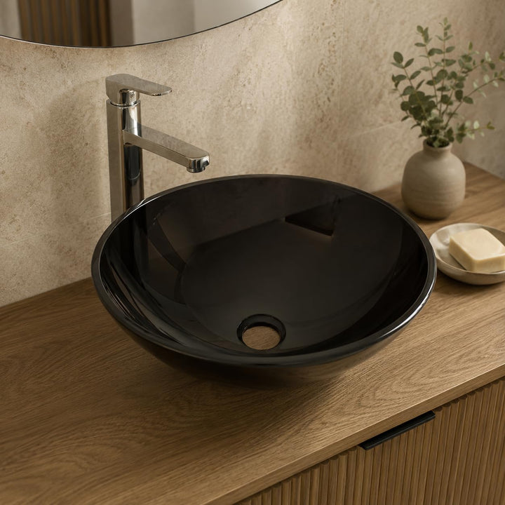 Art-of-Baan Premium Waschbecken rund - edles Aufsatzwaschbecken - schwarz Glas Becken für Waschtisch