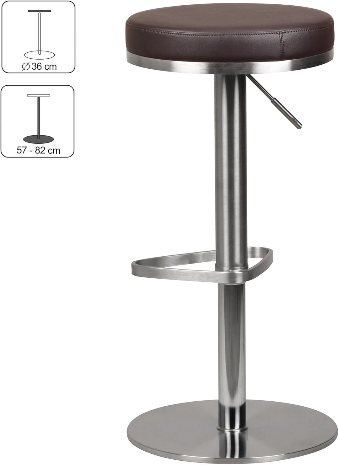 FineBuy Barhocker Edelstahl höhenverstellbare Sitzhöhe 57-82 cm, Barstuhl Modern 360° Drehbar, Trese