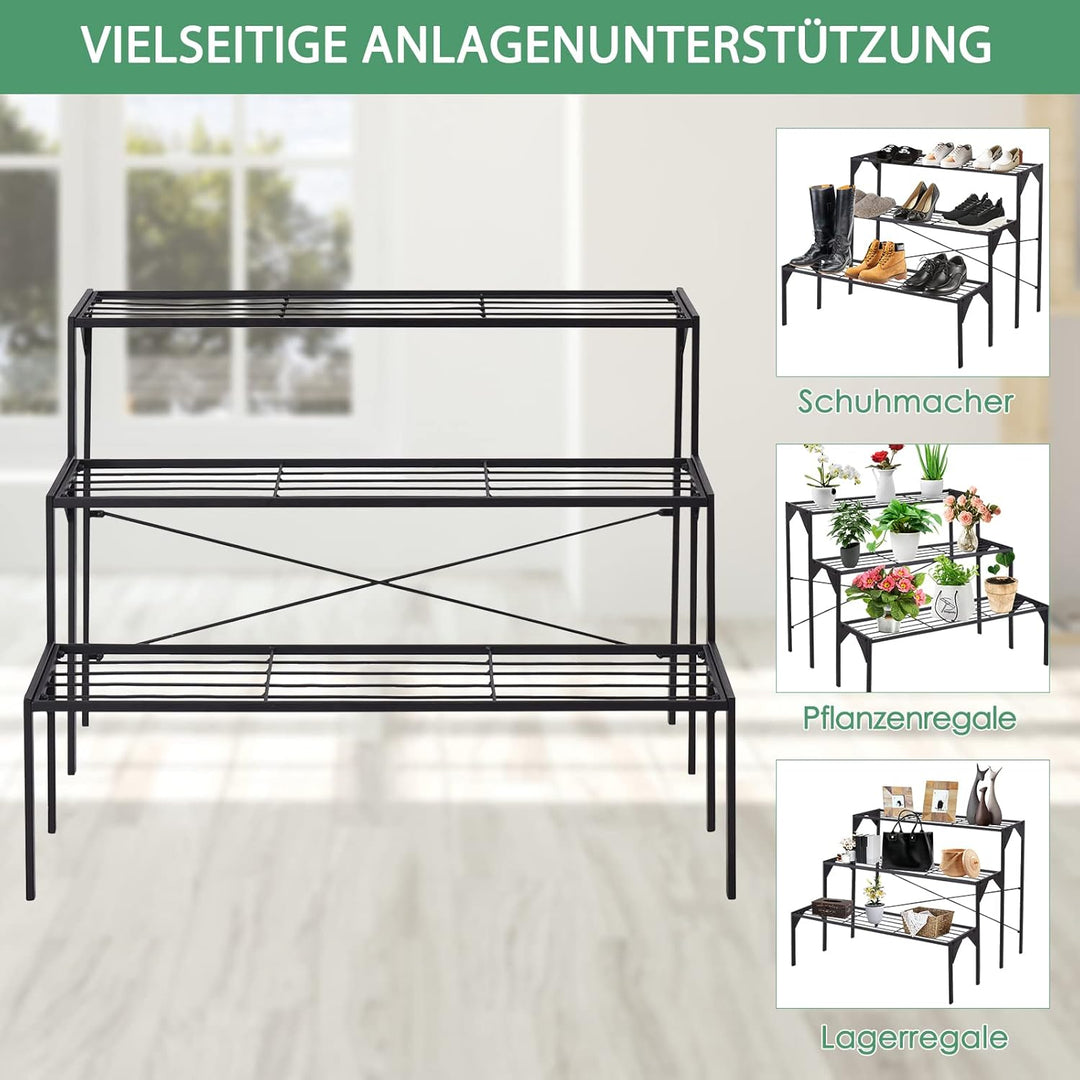 GOPLUS 3 Ebenen Metall Pflanzenständer, Blumentreppe Outdoor, Blumenregal Pflanzentreppe für Garten
