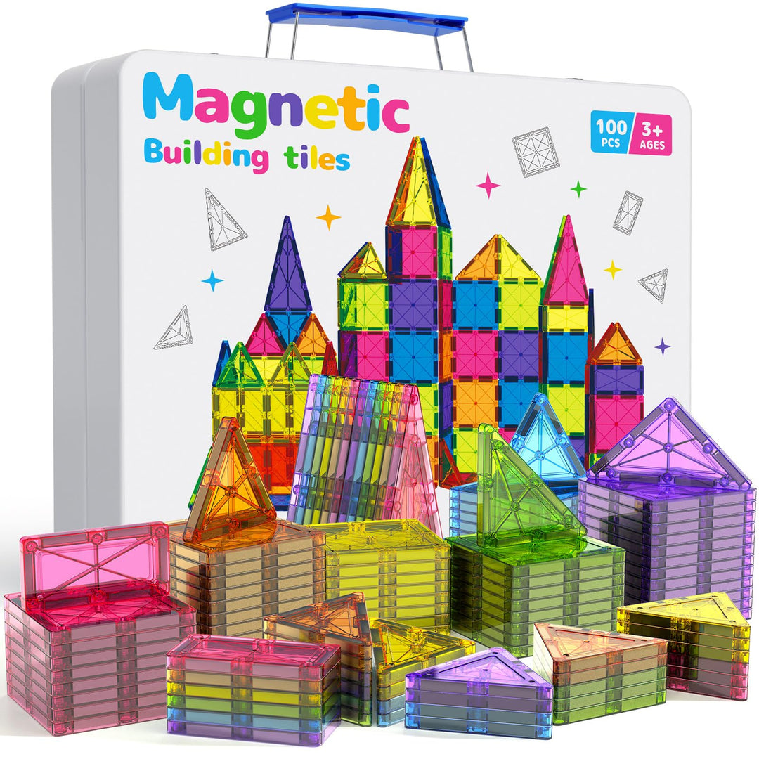 100 Teile grössere Magnetische Bausteine with Metallkasten, 7,5 cm Magnetische Fliesen STEM Magnet S