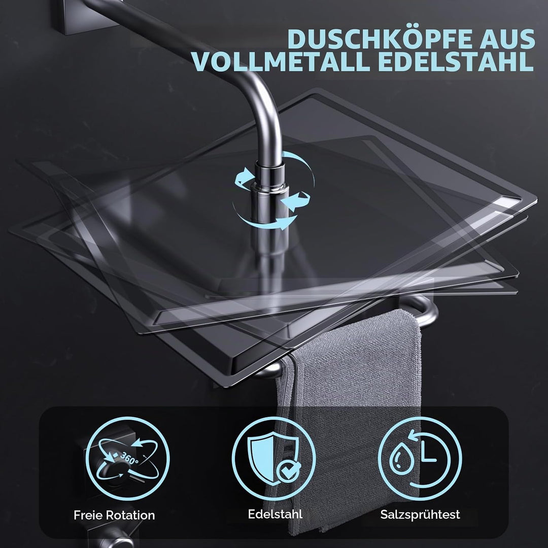 12 Zoll (30cm) Regendusche Duschkopf – Edelstahl, Hochdruck, Ultradünn, 360° Schwenkbar – Grosser Lu