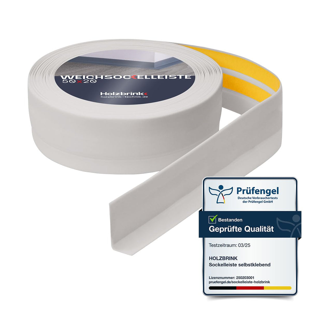 HOLZBRINK Weichsockelleiste selbstklebend PVC 50x20mm, 25 m | Winkelleiste für Küchenarbeitsplatte,