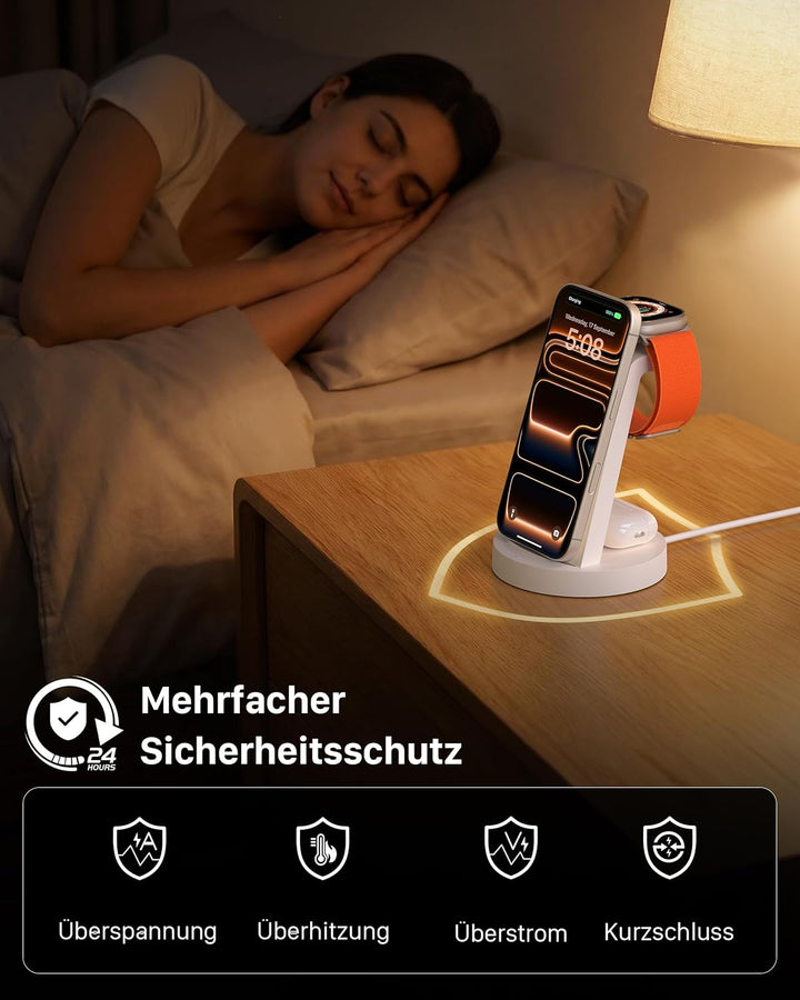 3 in 1 Ladestation Kabelloses Ladegerät - Schnelles Wireless Charger für iPhone 15 14 13 12 11 Pro S