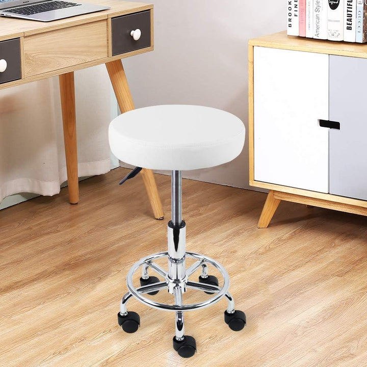 KKTONER Rollhocker Barhocker Bürohocker Arbeitshocker höhenverstellbar drehbar aus Kunstleder Weiss,