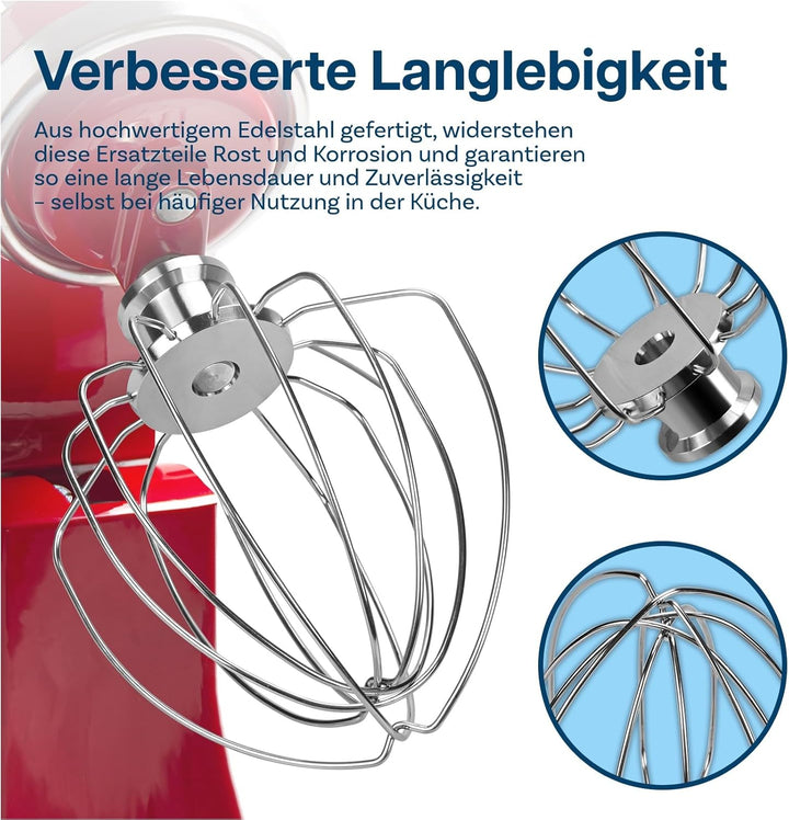 3er Zubehör Set aus Edelstahl für KitchenAid 4.5-5 Quart Kippkopf-Standmixer Artisan & Classic Serie