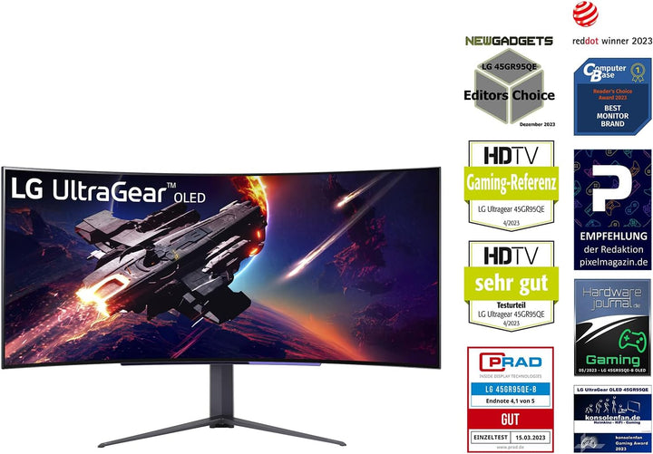 LG Electronics 45GR95QE-B Ultragear Gaming Monitor 45" (113 cm), Curved, OLED, 3440 x 1440, 21:9, WQ