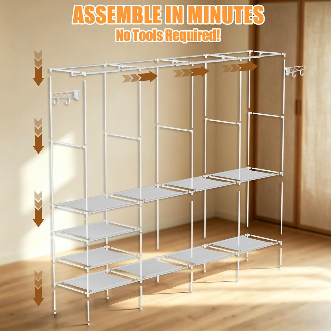 Kleiderständer 4 Ebenen Offener Kleiderschrank Ablagen Garderobe Weiss | Kleiderständer und Ablagen