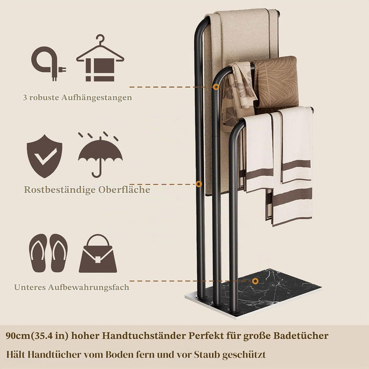 Yawinhe Handtuchhalter Stehend, Handtuchstange Halter, Handtuchständer Freistehend Edelstahl, mit 3