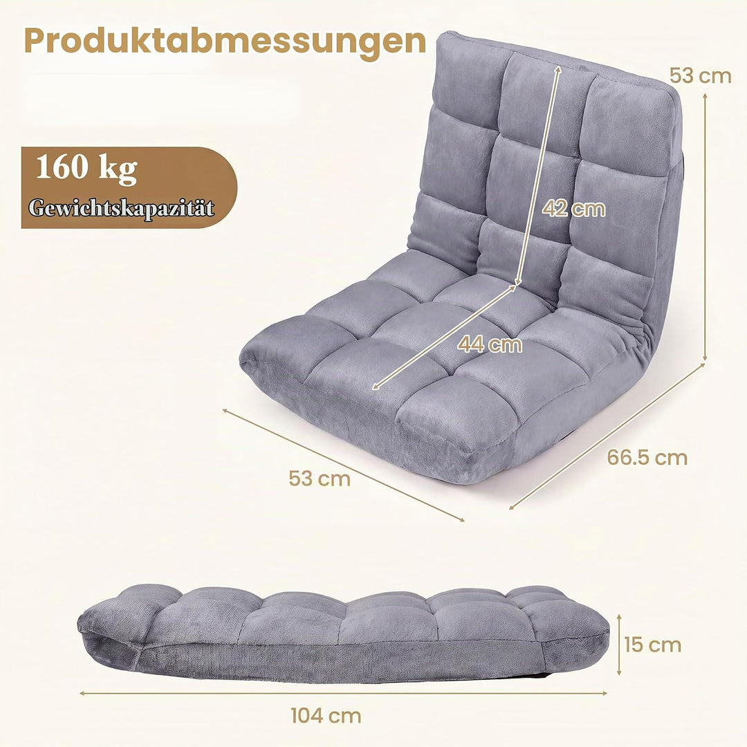 RELAX4LIFE Bodenstuhl klappbar, Bodensessel mit Liegefunktion (Grau) | Bodensitz mit Verstellbarer R
