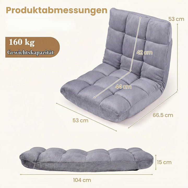 RELAX4LIFE Bodenstuhl klappbar, Bodensessel mit Liegefunktion (Grau) | Bodensitz mit Verstellbarer R