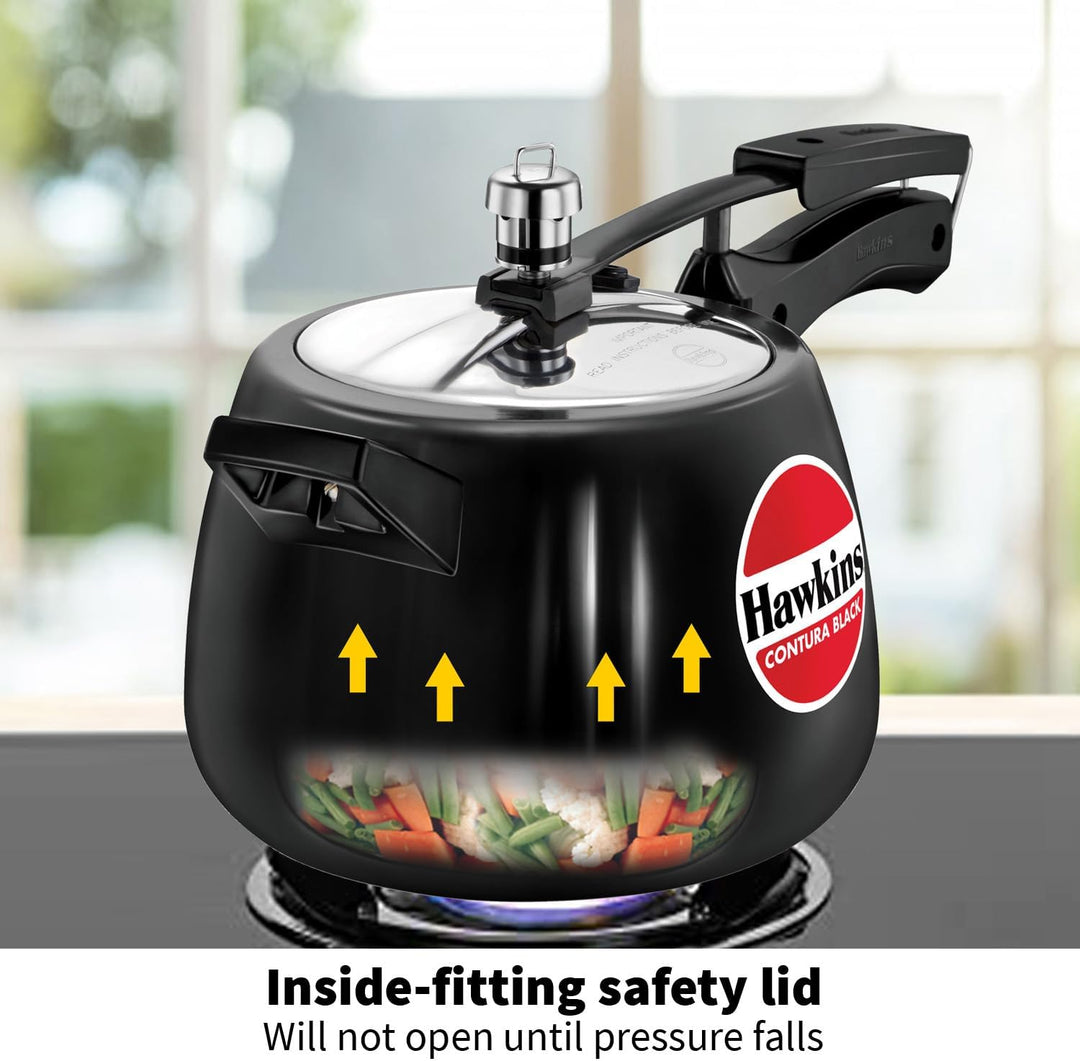 HAWKINS CB40 Harteloxiert Schnellkochtopf, Aluminium, 4 liters, Contura Schwarz 4-Liter, 4-Liter