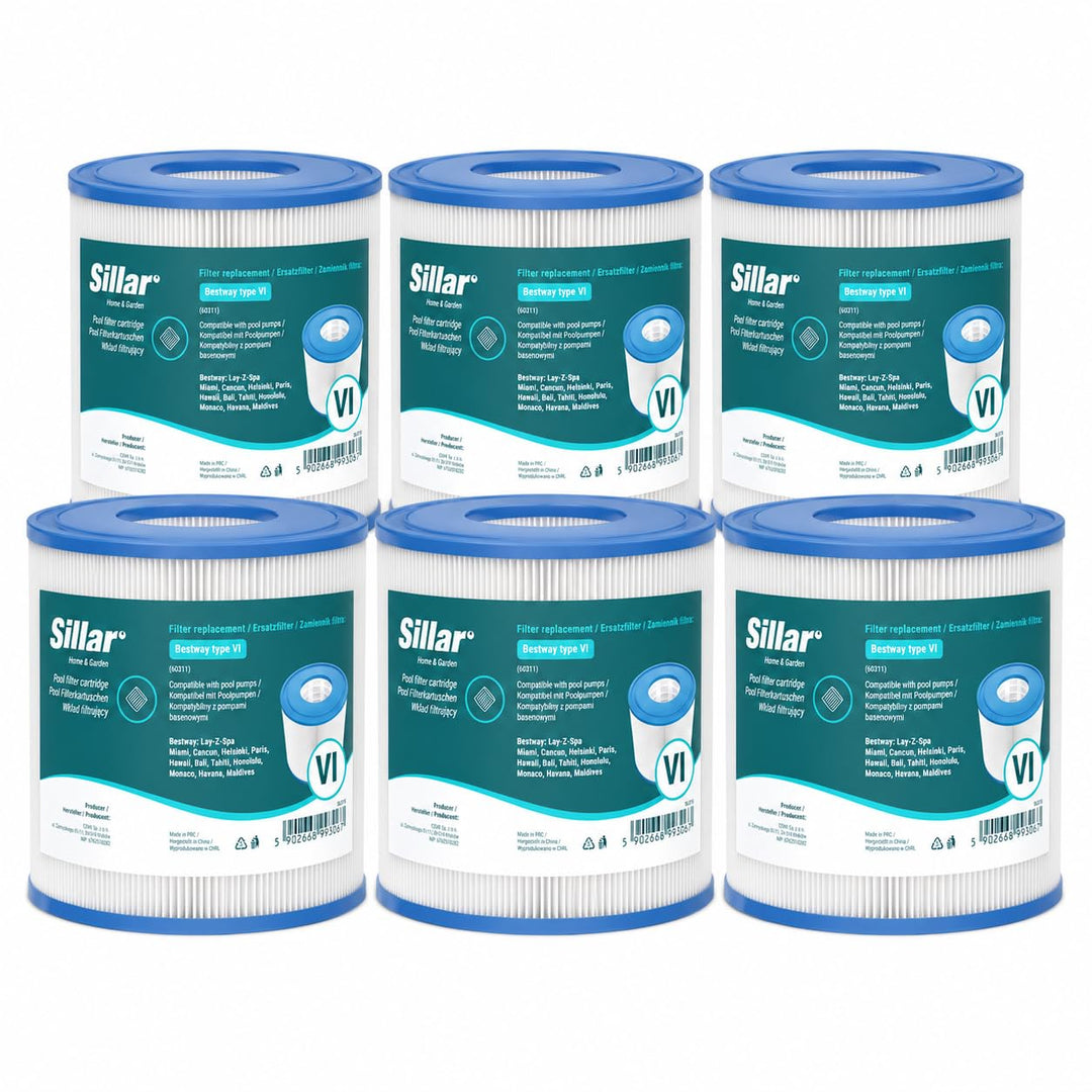 Sillar Pool Filter Ersatzkartusche Typ VI für Whirlpools, kompatibel mit Bestway 58323, Lay-Z-Spa, F