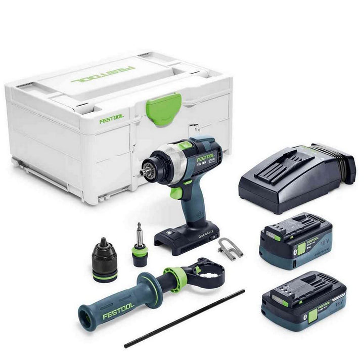 Festool Akku-Bohrschrauber TDC 18/4 5,0/4,0 I-Plus QUADRIVE (mit Akkupacks, Schnellladegerät, Werkze