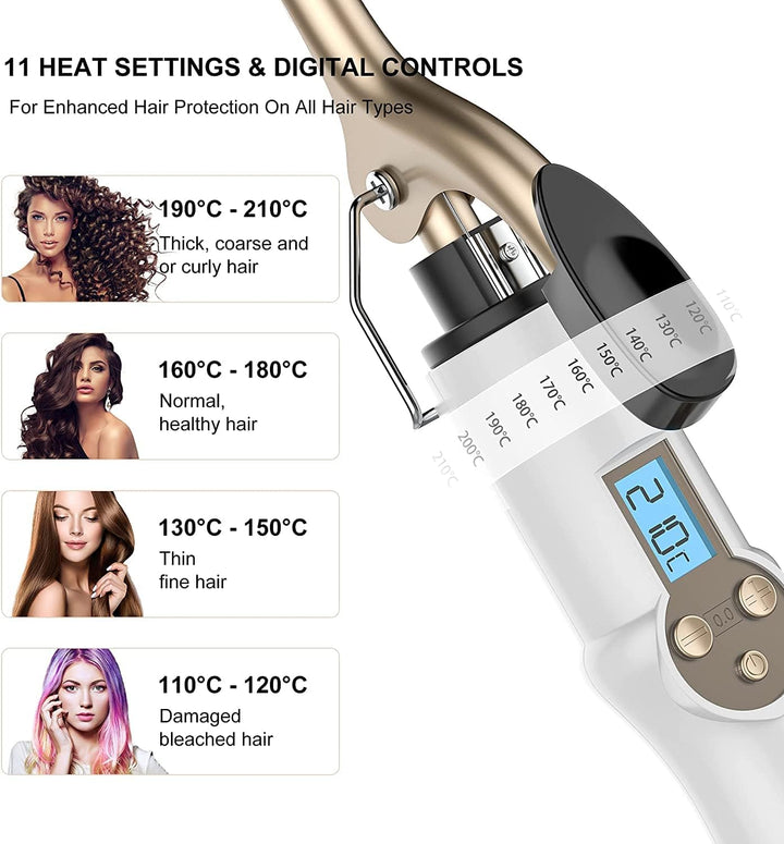 9MM Mini dünner Lockenstab mit Klemme, AIMERVO Afro Haarcurler LCD 11 Temperaturstufen 110-210℃ für