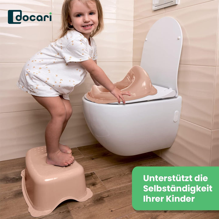 Toilettentrainer mit Treppe als Set Pfirsich Elefant - Toilettensitz Kinder und Tritthocker Kinder -