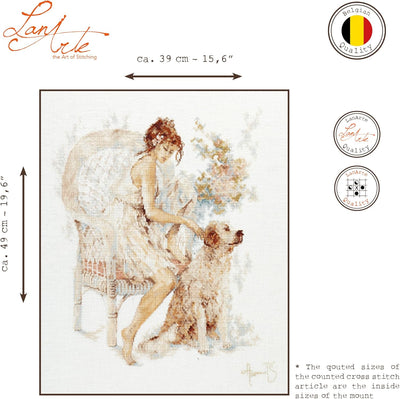 LANARTE PN Zählmusterpackung Mädchen mit Hund Kreuzstichpackung, Baumwolle, Mehrfarbig, 39 x 49 x 0.