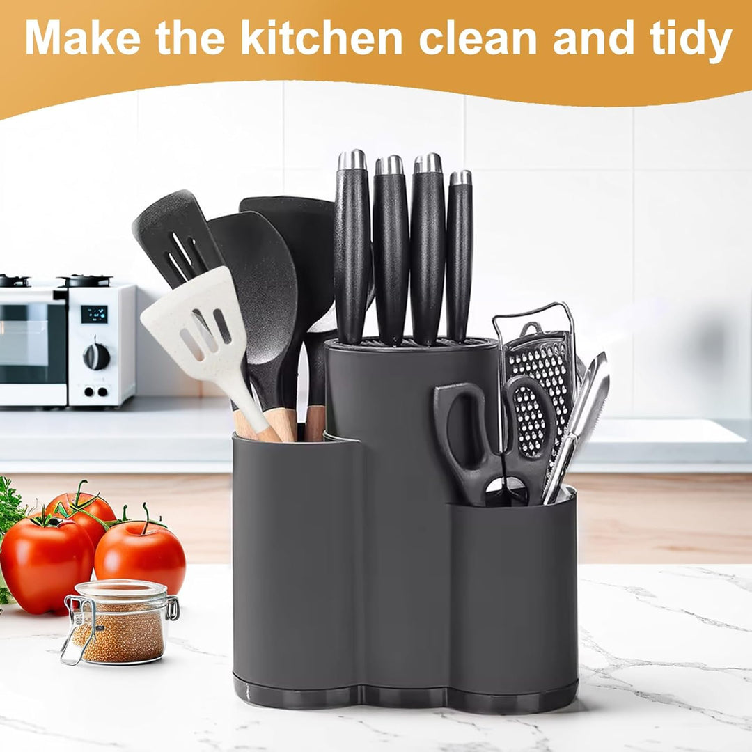 3 in 1 Messerblock Ohne Messer Schwarz Küchenutensilienhalter Messerhalter mit Schlitzen Knife Holde