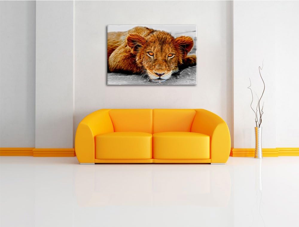 schläfriger junger Löwe schwarz/weiss Deluxe Format: 100x70 cm auf Leinwand, XXL riesige Bilder fert