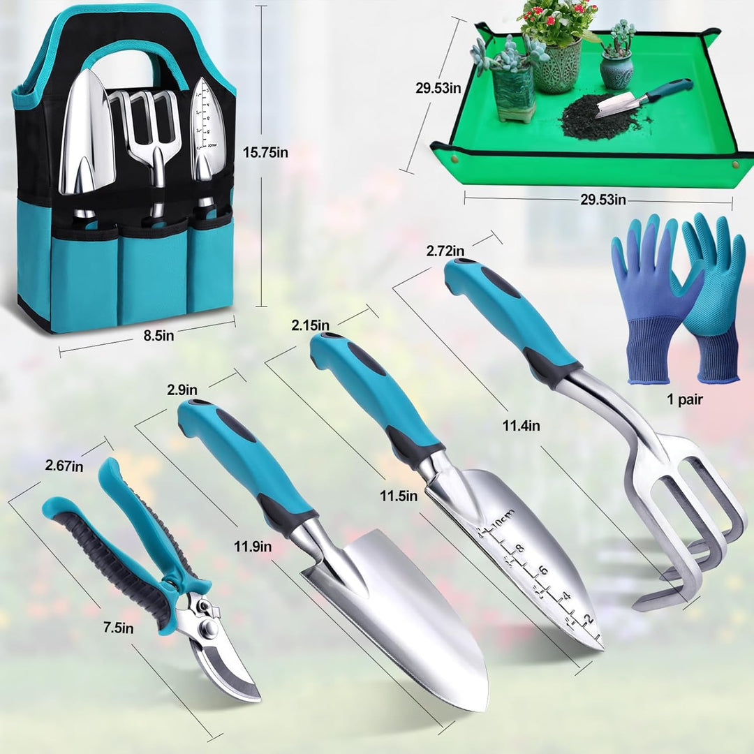Kynup Gartenwerkzeug-Set, 7 Stück Gartenhandwerkzeuge, Rost-Sicht Gartenwerkzeug mit dauerhafter Auf