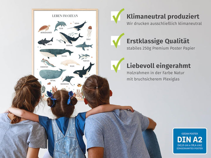kizibi® Unterwasserwelt Lernposter für Kinderzimmer - Detailliertes DIN A2 Poster des Meeres & Ozean